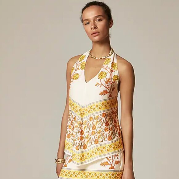 J Crew Women's Open-back halter top in sunset rose block print Medium Pristine - Picture 2 of 8